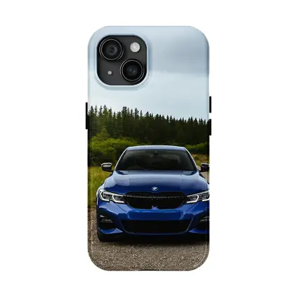BMW 3 Series Blue Sedan Forest Road