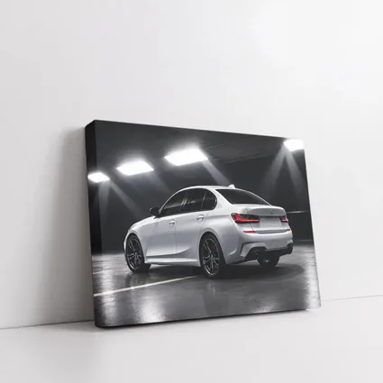 BMW 3 Series White Sedan Dark Garage