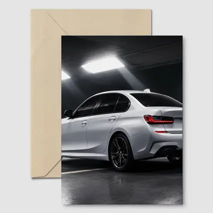 BMW 3 Series White Sedan Dark Garage