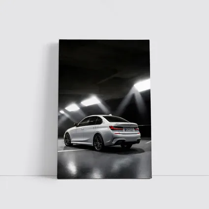 BMW 3 Series White Sedan Dark Garage