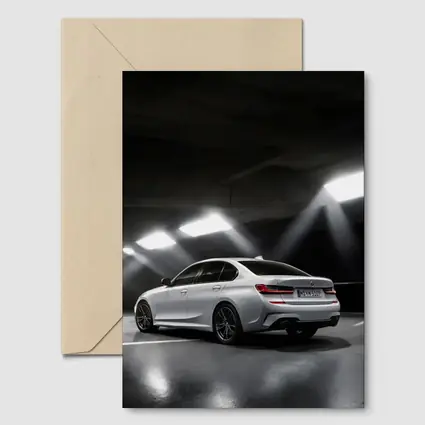 BMW 3 Series White Sedan Dark Garage