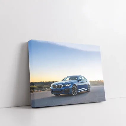 BMW 5 Series Blue Sedan Desert Sunset