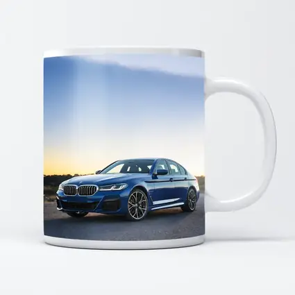 BMW 5 Series Blue Sedan Desert Sunset
