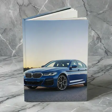 BMW 5 Series Blue Sedan Desert Sunset