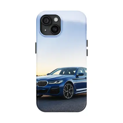 BMW 5 Series Blue Sedan Desert Sunset