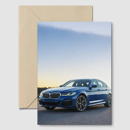 BMW 5 Series Blue Sedan Desert Sunset