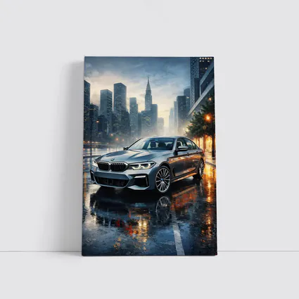 BMW 5 Series Rainy City Night Street