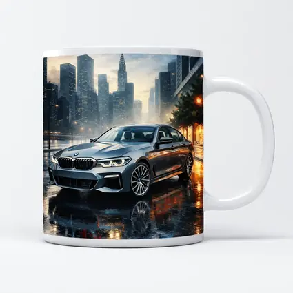 BMW 5 Series Rainy City Night Street