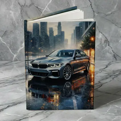 BMW 5 Series Rainy City Night Street
