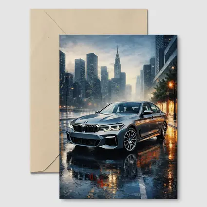 BMW 5 Series Rainy City Night Street