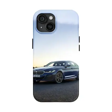 BMW 5 Series Blue Sedan Open Road