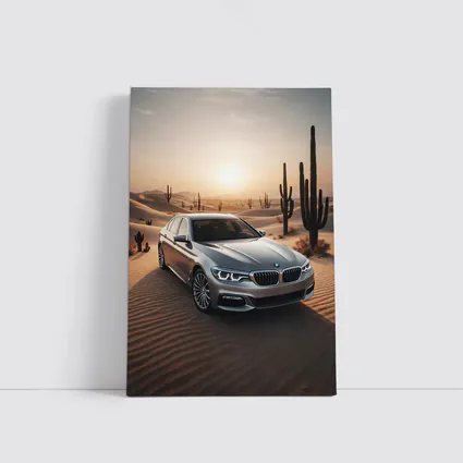 BMW 5 Series Silver Desert Sunset Scene