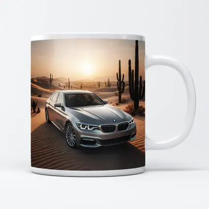 BMW 5 Series Silver Desert Sunset Scene