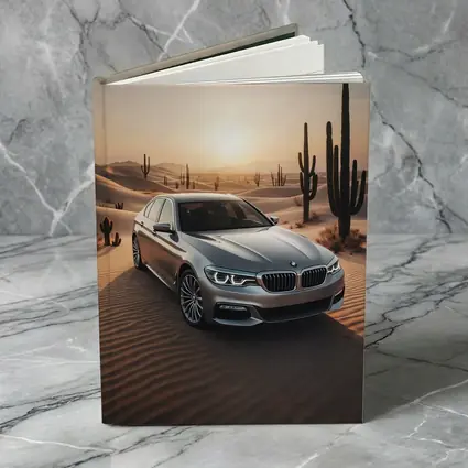 BMW 5 Series Silver Desert Sunset Scene