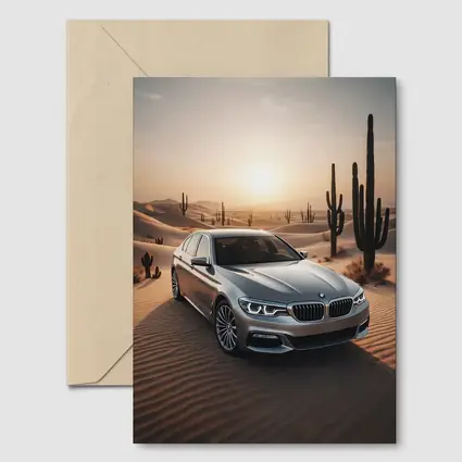 BMW 5 Series Silver Desert Sunset Scene
