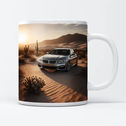 BMW 5 Series Silver Sedan Desert Sunset