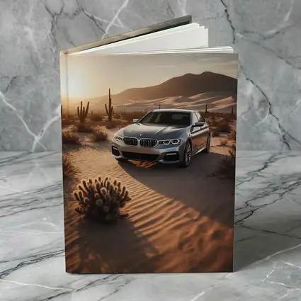 BMW 5 Series Silver Sedan Desert Sunset