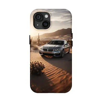 BMW 5 Series Silver Sedan Desert Sunset