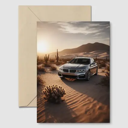BMW 5 Series Silver Sedan Desert Sunset