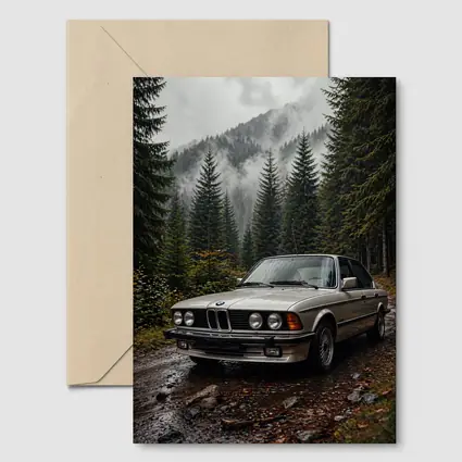 BMW E28 Classic Sedan Foggy Forest
