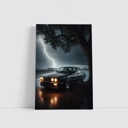 BMW E30 Parked In Stormy Night Rain