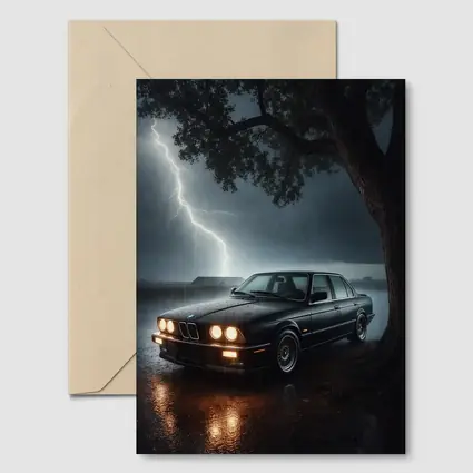 BMW E30 Parked In Stormy Night Rain