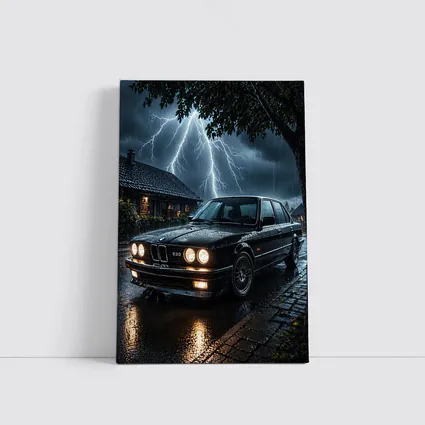 BMW E30 Sedan In Stormy Night Rain