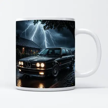 BMW E30 Sedan In Stormy Night Rain