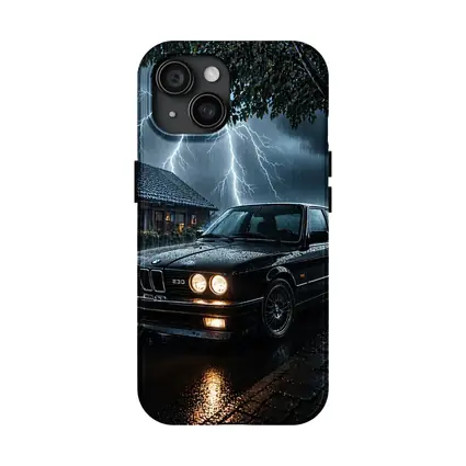 BMW E30 Sedan In Stormy Night Rain