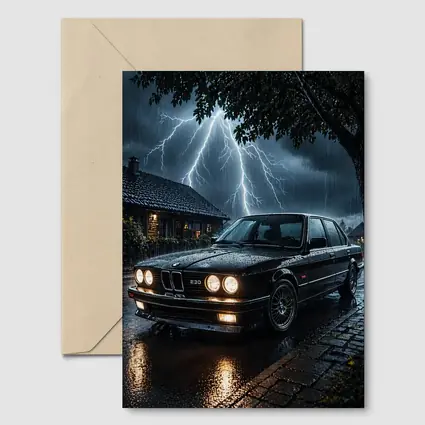 BMW E30 Sedan In Stormy Night Rain