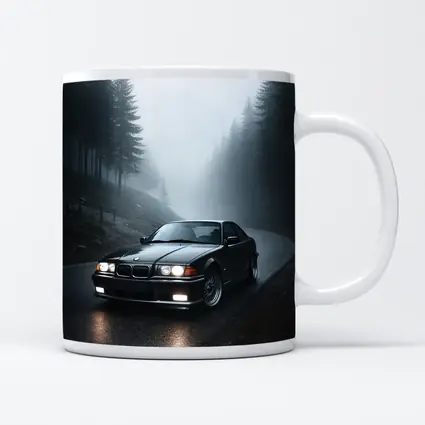 BMW E36 M3 Black Foggy Forest Road