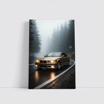 BMW E36 3 Series Foggy Forest Road