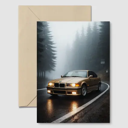 BMW E36 3 Series Foggy Forest Road