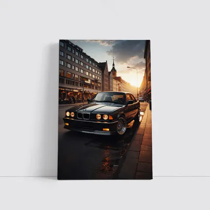 BMW E36 Parked on Wet City Street