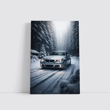 BMW Three Series Driving Snowy Forest Road
