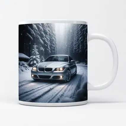 BMW Three Series Driving Snowy Forest Road