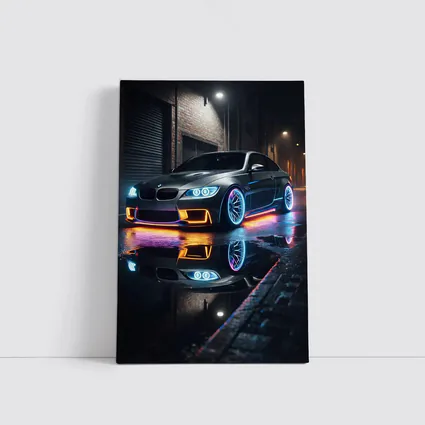 BMW M3 Neon Lights Rainy Night Street