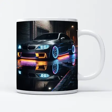 BMW M3 Neon Lights Rainy Night Street