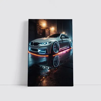 BMW M3 Neon Glow Wet Street Night
