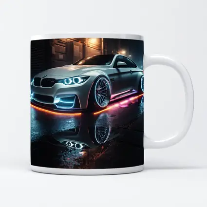 BMW M3 Neon Glow Wet Street Night