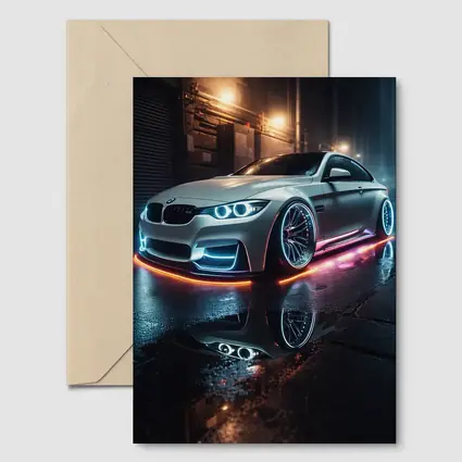 BMW M3 Neon Glow Wet Street Night