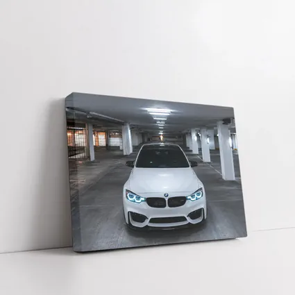 BMW M3 White Front View Parking Garage