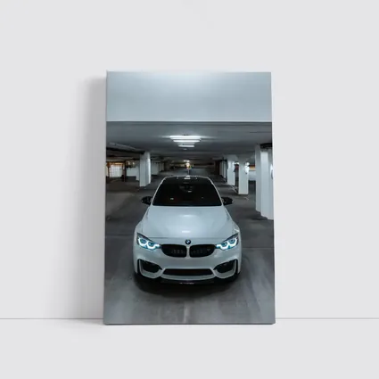 BMW M3 White Parking Garage Front View
