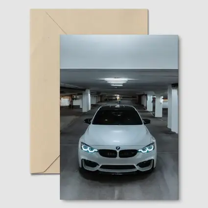 BMW M3 White Parking Garage Front View
