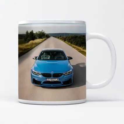 BMW M4 Blue Front View Open Road
