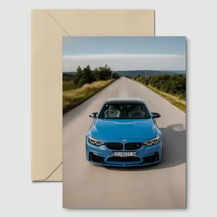 BMW M4 Blue Front View Open Road