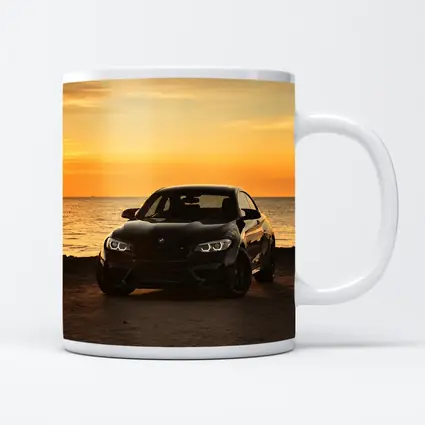 BMW M2 Black Parked By Sunset Sea