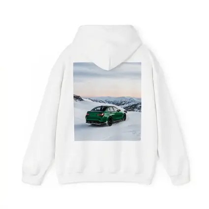 BMW M3 Green Sedan Snowy Mountain Scene