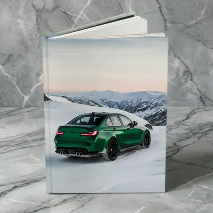 BMW M3 Green Sedan Snowy Mountain Scene