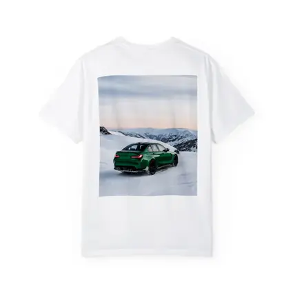 BMW M3 Green Sedan Snowy Mountain Scene